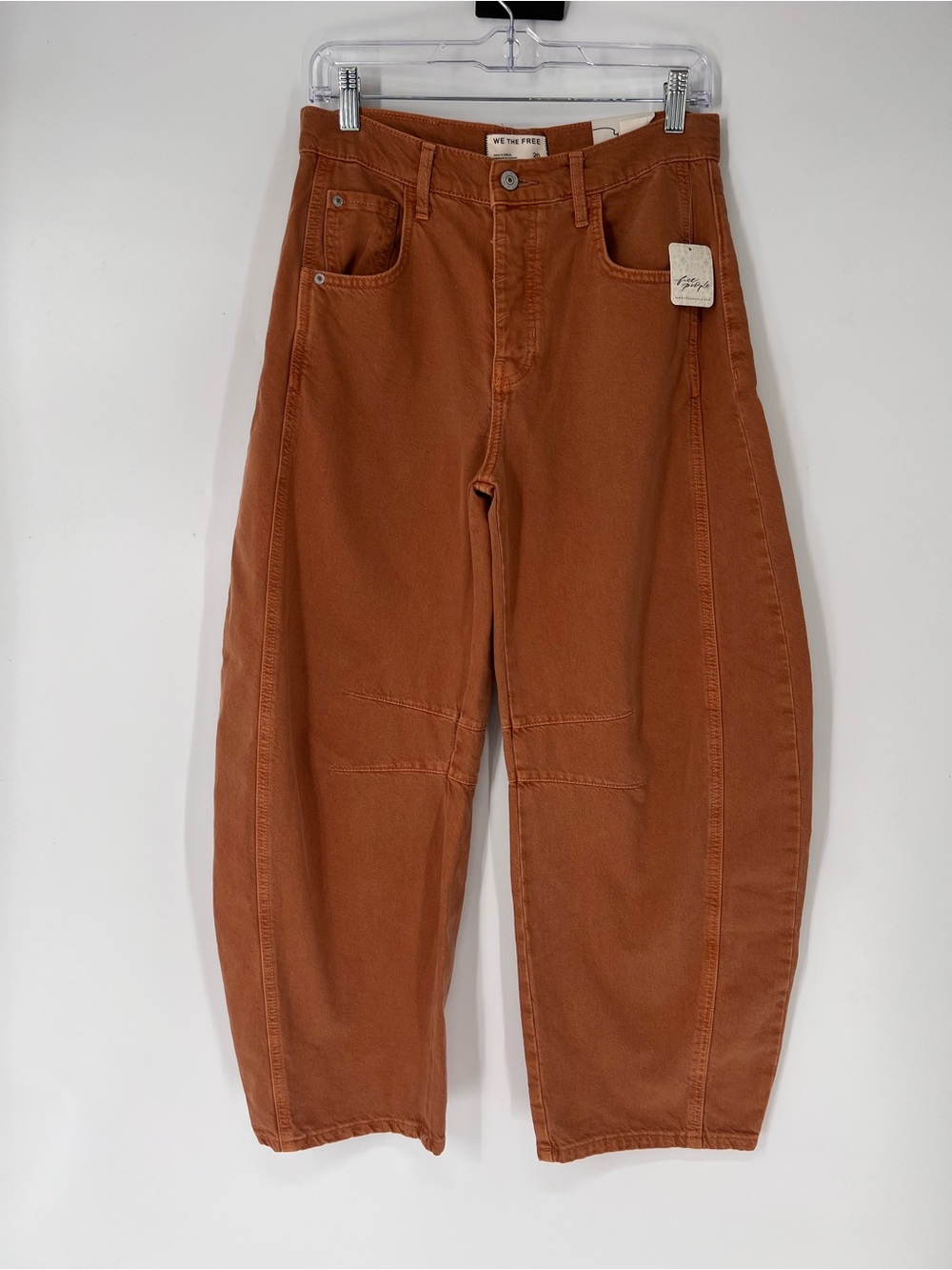 We The Free Good Luck Mid Rise Barrel Rust Orange Autumnal Denim Jeans 28 NWT